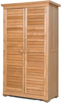 S AFSTAR Outdoor Storage Shed, Wooden Tool Storage Shed w/Detachable Shelves & Pitch Roof & Shutter Vents, Garden Storage Cabinet for Backyard Patio Deck Porch, 34.5”L x 18.5”W x 63”H, Natural