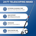 24FT Telescoping Pressure Washer Wand Kit - 2 Extension Poles, Gutter Cleaner, Brush, Pivoting Coupler & 7 Nozzles for Roof, Deck, Vehicle, Sidings