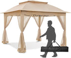 11x11 Outdoor Pop up Gazebo Tent with Mesh Walls for Patio, Lawn, Backyard and Deck, Khaki