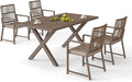 5 Pieces Aluminum Outdoor Dinning Set Featuring 1 Tables and 4 Ratten Chairs Waterproof and Rust-Proof Courtyard Style Table Garden/Balcony/Poolside, Light Brown 5Pcs