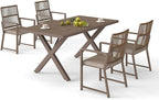 5 Pieces Aluminum Outdoor Dinning Set Featuring 1 Tables and 4 Ratten Chairs Waterproof and Rust-Proof Courtyard Style Table Garden/Balcony/Poolside, Light Brown 5Pcs