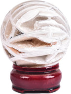 JIC Gem Mexican White Agate Crystal Ball with Wooden Stand White Healing Crystal Sphere Ball for Feng Shui Decor Spiritual Gifts 60-70mm