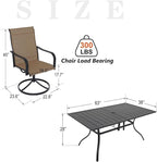 7-Piece Outdoor Dining Set, 6 Swivel Chairs＆63.5‘’ Rectangular Table All Weather Frame Furniture Set - Brown Style2