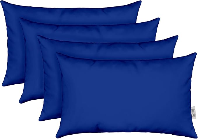 RSH DECOR: Sunbrella Lumbar Throw Pillows Set of 4 | 20" x 12" | Water and Fade-Resistant Performance Fabric | Outdoor Pillow Covers with Down-Alternative Inserts | Canvas True Blue