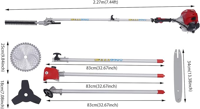 4 in 1 Gas Weed Wacker 51.7CC Gas Powered Weed Eater 2 Stroke 1.4KW String Trimmer with 32" Extension Rod 6500RPM Gas String Trimmer Yard Tool for Grass Cutting