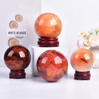 JIC Gem Madagascar Red Agate Crystal Ball Round Healing Crystals Decorative Sphere with Wooden Stand Meditation Home Decor 2.3-2.7 inch (60-70mm)