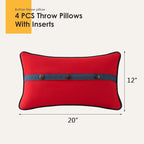 Outdoor Sunbrella Decorative Pillows with Triple Coconut Buttons Pack of 4, 20" x 12" Outdoor Pillow Set for Couch Bed Throw Patio Sofa, Canvas Logo Red/Specrtum Indigo