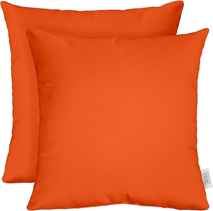 RSH DECOR: Sunbrella Square Throw Pillows Set of 2 | 20" x 20" | Weather-Resistant Performance Fabric | Outdoor Pillow Covers with Down-Alternative Inserts | Made in USA (Canvas Melon Bright Coral)