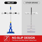 IMILLET Broom Holder Wall Mounted, Stainless Steel Broom and Mop Holder Self Adhesive Broom Organizer Heavy Duty Hooks Storage Organizer for Home Laundry Room Garden Garage Closet Kitchen (1 Pack)