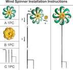 Flower Outdoor Metal Wind Spinner, Single-Layer Kinetic Garden Art with Vibrant Green Finish - Weatherproof Wind Sculpture for Lawn, Patio, Yard Decor - 10''W x 36''H