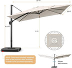 Hotime 10ft Patio Umbrella Outdoor Patio Windproof and Height adjustable, Heavy Duty Aluminum Square Offset Patio Umbrella Cantilever Pool Umbrella with 360°Rotation for Garden Deck Pool, Beige