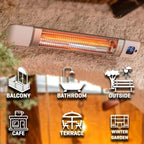 Infrared Patio Heater, Carbon Wall Mounted Heater 300/1500W, 6 Heat Modes Outdoor Heater, IP55 Waterproof, Instant Heat in 3 Seconds, Remote Control (WHITE)