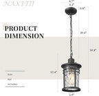 Outdoor Pendant Lights for Porch Aluminum Hanging Porch Light with Water Ripple Glass Hanging Lantern for Front Patio Gazebo Foyer or Garage