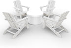 Folding Adirondack Chair Wood Texture 4 Pack, HDPE All-Weather Fire Pit Chairs, Plastic Adirondack Chairs with 2 Cup Holder, Outdoor Lawn Chair for Patio Garden (White)