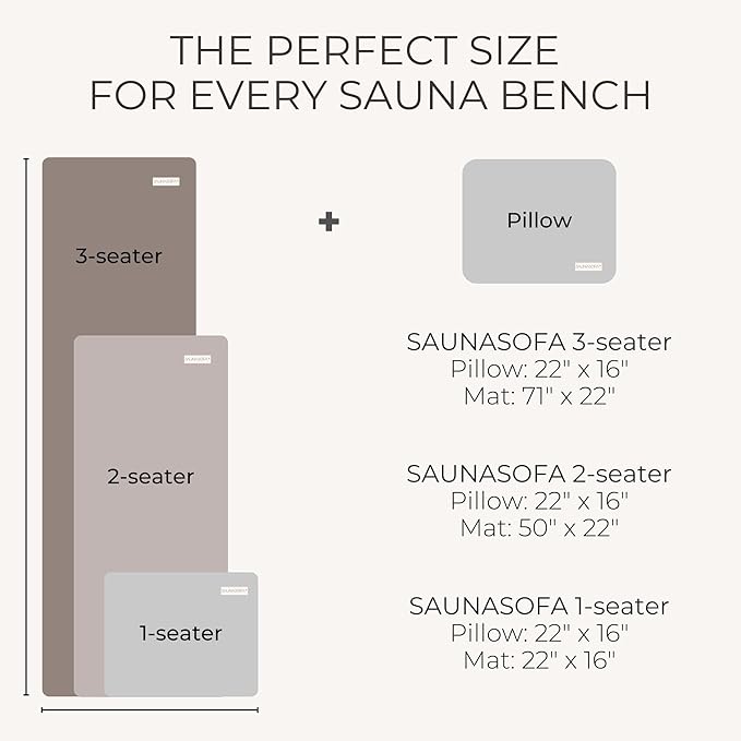 SAUNASOFA™ Sauna Mat & Pillow Set – 3 seater sauna seat cushion and pillow for indoor and outdoor infrared or finnish sauna – luxury sauna gift in taupe