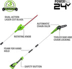 Greenworks 24V 8" Cordless Polesaw + 20" Pole Hedge Trimmer Combo (Great For Pruning and Trimming Branches / Shrubs), 2.0Ah Battery and Charger Included