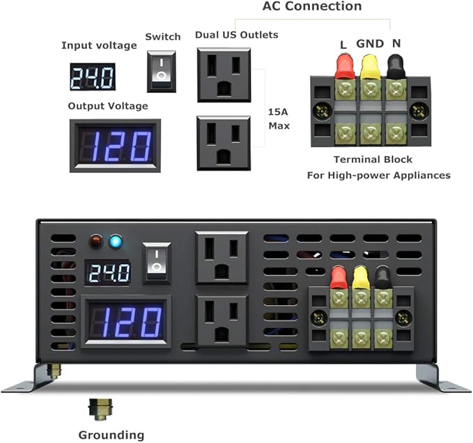 WZRELB 3500W Pure Sine Wave Solar Power Inverter Generator 24V DC to 120V AC Converter Car Inverter