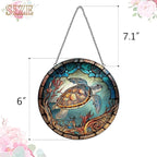 Sea Turtle Decor Suncatcher Stained Glass Window Hanging - Handmade Suncatchers for Windows with Hooks - Sea Art Glass Sun Catcher Indoor Outdoor Garden Mothers Day Birthday Gifts for Mom Grandma