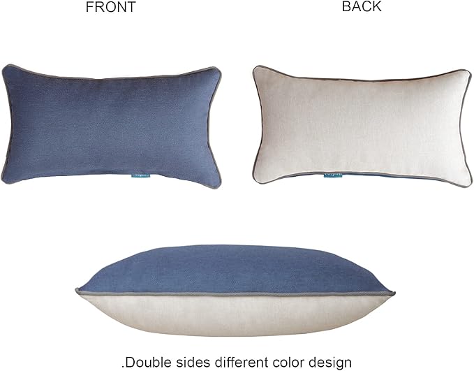 Rectangle Outdoor Lumbar Pillows, 10x18 inches Waterproof Patio Pillows, Decorative Waist Pillows for Outdoor Furnitures, Set of 2,(Beige and Navy