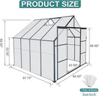 Favfurish 8X8 FT Greenhouses for Outdoors,Polycarbonate Greenhouse, Aluminum Heavy Duty Walk-in Green Houses, Adjustable Roof, Raised Base and Double Sliding Door for Outside Backyard, Black