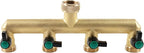 Heavy Duty Solid Brass 4 Way Hose T Tap Connection with 4 Individual On/Off Valve and Extended Handle, Garden Outdoor Pipe Tap Splitter