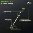 Greenworks 80V 16 inch Brushless String Trimmer, 2.0Ah Battery & Rapid Charger Included, ST80L210