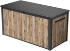 Stylish Indoor/Outdoor Storage Deck Box,Resin,Large Capacity, Weather-Resistant, Lockable lid and Side handles. (Rust Wood Brown, 170 Gallon)