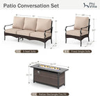 Patio Furniture Set with 56" Fire Pit Table, Premium Outdoor Wicker Metal Frame Furniture with Upgraded Waterproof Thick Cushions for Porch, Poolside, Deck, and Yard （4 Pieces,Beige）