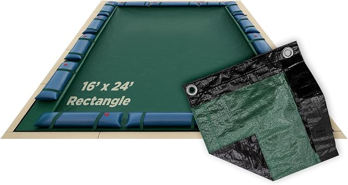Buffalo Blizzard Supreme Plus 16 ft x 24 ft Rectangular Winter Pool Cover | Green/Black | Heavy Duty for Above Ground Swimming Pools | Easy Install | Cold & UV Resistant | Seasonal Debris Protection