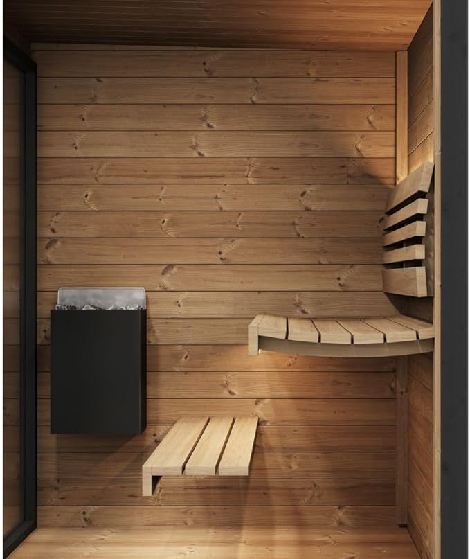 GL4 Outdoor Sauna Kit, Garden Luxury-Series Outdoor DIY Sauna Kit, Thermo-Spruce, up to 4 Persons Bundles (Sauna Heater and Sauna Stones Included) (HIVE MINI 6 WiFi - Gold)