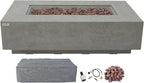 AMS Creations | Madison 60" Rectangular Propane Gas Outdoor Fire Pit Table | Light Gray Concrete GFRC | Limestone Texture or Surface | Electronic Ignition | Outside Backyard Fireplace