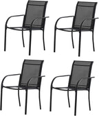 Outdoor Dining Chairs Set of 4, Stackable Patio Chairs with Textilene Fabric, Lightweight Garden Chairs for Poolside, Backyard, Camping, Black