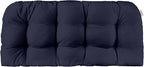 RSH DECOR: Sunbrella Play Tufted Wicker Loveseat Cushion | 41” x 19" | Water and Fade-Resistant Performance Fabric | Outdoor Settee Cushion for Patio Furniture | Play Navy