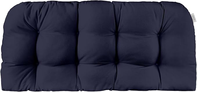 RSH DECOR: Sunbrella Tufted Wicker Loveseat Cushion | 41” x 19" | Water and Fade-Resistant Performance Fabric | Outdoor Settee Cushion for Patio Furniture | Canvas Navy