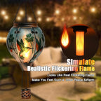 Hot Air Balloon Solar Lantern - Hummingbird Glass Lantern, Simulated Flickering & Dancing Flame, Outdoor Hanging Shamrock Yard Light Waterproof IP65 for Patio Lawn Porch Decor Irish Gift