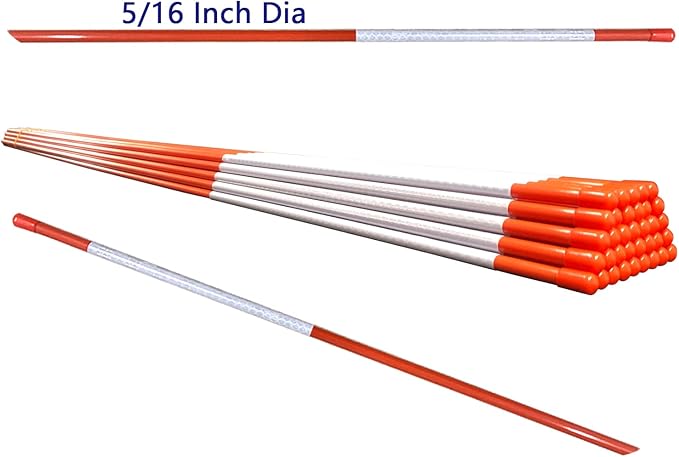 Driveway Marker(High Brightness “Micro Prism ”Reflective Materials) 48 Inch 5/16" Dia,30PCS，Fiberglass Reflective Snow Stakes, for Snow Plow Parking Lots,Snow Stakes.