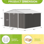 JUMMICO 8 x 10 FT Outdoor Storage Shed, Large Metal Garden Shed & Tool Sheds for Backyard Garden Patio Lawn (Grey)