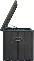 KUIKUI 100 Gallon Deck Box Waterproof, 100 Gallon Outdoor Storage Box, Metal Deck Box Waterproof for Pool Patio Cushions and Sports Pools Equipment, Dark Gray