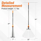 Leaf Rake for Lawns, Adjustable Garden Rake for Leaves with Long Handle, 61 Inches