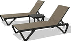 Domi Pool Lounge Chairs, Aluminum Patio Chaise Lounge with Side Table, 5 Position Adjustable Backrest and Wheels, All Weather Outdoor Lounge Chairs for Beach, Yard, Balcony, Poolside, Khaki
