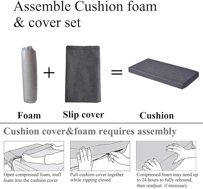 48 x 14 Inch Piano Bench Cushions for Indoor Furniture with Ties Non Slip Kitchen Dining Room Bench seat Cushion for Shoe Storage Ottoman Window Settee Pad, Gray