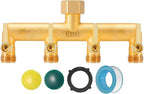 EBH Brass Garden Hose Splitter, 4-Way Heavy Duty Hose Splitter, Outdoor Faucet Manifold, with Extended Metal Handle and Individual On/Off Valve Spout, 3/4” GHT Threads