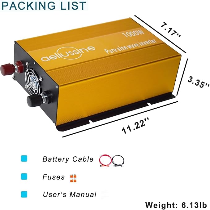 1000W Pure Sine Wave Inverter-48V DC to 110V 120V AC Power Converter with 2 AC Outlets, 48 Volt Power Inverter for Truck, Rv, Camping, Home