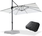 PURPLE LEAF 10' X 13' Patio Umbrella with Base Outdoor Cantilever Rectangle Offset Umbrella with 360-degree Rotation for Garden Deck Pool Patio White