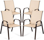 Tangkula 4 Piece Patio Dining Chairs, Outdoor Bistro Chairs W/Curved Armrests, Easy-to-Dry Fabric, Reinforced Steel Frame, Wide & Comfortable Camping Chairs for Garden, Poolside, Backyard (2, Beige)