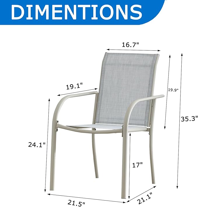 Outdoor Dining Chairs Set of 4, Stackable Patio Chairs with Textilene Fabric, Lightweight Garden Chairs for Poolside, Backyard, Camping, Beige