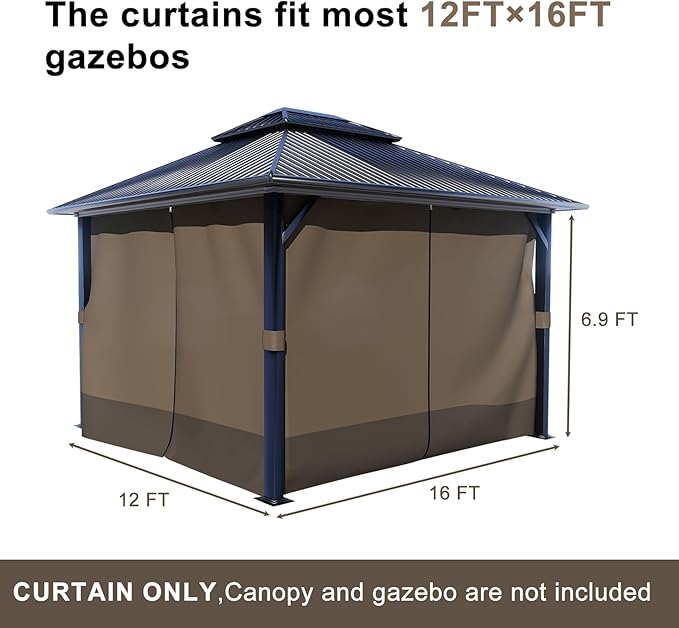BPS 12' x 16' Gazebo Curtain Privacy 4-Panel Sidewall Outdoor Replacement Shade (Only Curtain)
