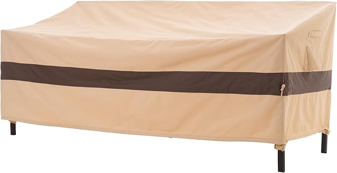 WJ-X3 Beige & Coffee Patio Sofa Cover, 87W x 42D x 35H Inches - Waterproof, UV-Resistant 3-Seater Outdoor Couch Cover - Heavy Duty, Anti-Fade & Wind Resistant