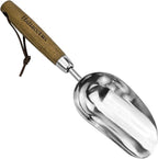 Haliaeetus Potting Soil Scoop, Bend-Proof Stainless Steel Garden Scoop, 1 Cup Big Volume Garden Hand Shovel, Comfortable Wood Handle Dirt Trowel for Transplanting, Cultivation, Composting and Planting