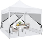 COBIZI 10x10 Heavy Duty Pop Up Canopy with 4 Mosquito Netting Wall, Easy Set Up Commercial Gazebo Party Tent, Outdoor Instant Screen Canopy for Backyard, Patio, Garden, White